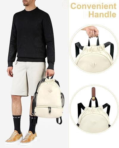 RHDZO Drawstring Backpack Gym Backpack with Shoe Compartment for Men Women String Sports Bag with Wet Pocket Cinch Swim Beach Bag, Beige (Patent Pending) thumbnail 7