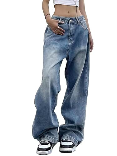 EMMIOL Women Wide Leg Jeans Mid-Low Waist Baggy Jeans Loose Boyfriends Jeans Y2K 90s Denim Pants - Image 1