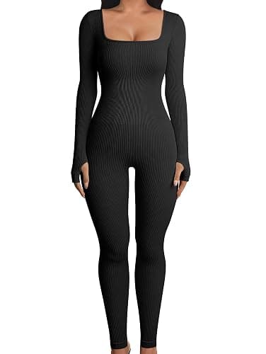 OQQ Women Long Sleeve Yoga Jumpsuits Workout Ribbed Bodysuits Pants Sexy One Piece - Image 1