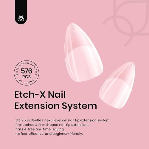 Beetles Gel Nail Tips 576Pcs Extra Short Almond Fake Nails Etch-X | Half Matte Press on Nail Tips Full Cover Gifts for Women Gel Nail Polish Extensions Set thumbnail 2