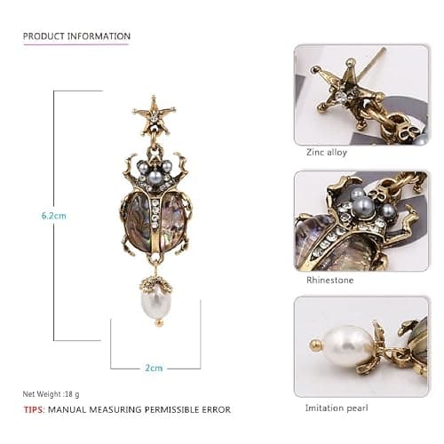 Beetle Earrings for Women, Cubic Zirconia Insect Drop Earrings, Cute Funny Jewelry thumbnail 2