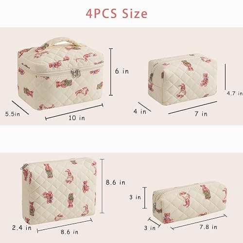 uekeboag 2 pcs Large Floral Quilted Makeup Bag Set for Women, Cotton Quilted Big Cosmetic Bag, Coquette Aesthetic Cute Travel Toiletry Bag thumbnail 2