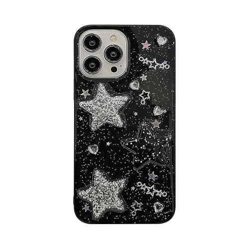 LOLAGIGI for iPhone 13 Case Bling Stars 3D Hearts Diamond Twinkle Star Glitter Y2K Spark Luxury Girly Aesthetic Personalized Design for Women Girls Teens TPU Case, 6.1", Black thumbnail 7