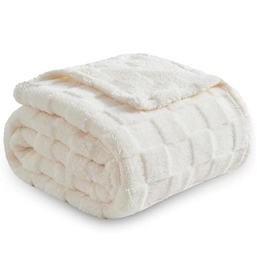 NEWCOSPLAY Super Soft Queen Blanket Ivory Premium Silky Flannel Fleece 3D Checkered Lightweight Bed Blanket All Season Use (Ivory Checkered, Queen(90"x90")) - Ivory Checkered - Queen(90"x90") thumbnail 7