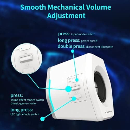 G2000 32W PC Computer Speakers for Gaming Desktop PC Laptop Mac Computer Woofer Speakers Bluetooth USB 3.5mm AUX Inputs RGB Lights Multimedia Speakers White thumbnail 2