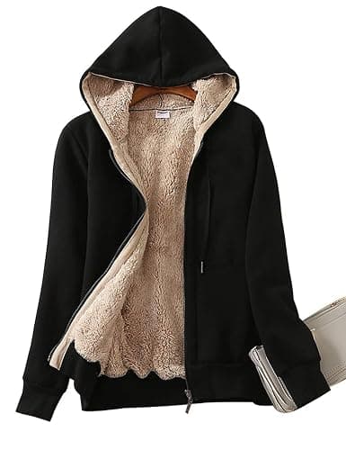 Yeokou Women's Casual Full Zip Up Sherpa Lined Hoodie Sweatshirt Jacket Coat - Image 1