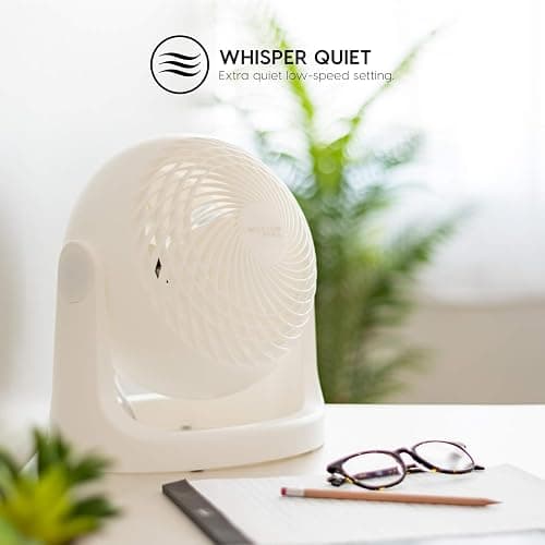 IRIS USA WOOZOO Desk Fan, Air Circulator, 3 Speeds, 52ft Max Air Distance, 360° Adjustable Tilt, 30 db Quiet Motor, Fan for Bedroom, Office, Dorm, Medium, White thumbnail 4