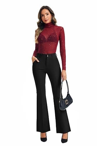 FUNYYZO Dress Work Pants Women's Stretchy Bootcut Leg Button Slacks Trousers with Pockets Casual Outfits thumbnail 2