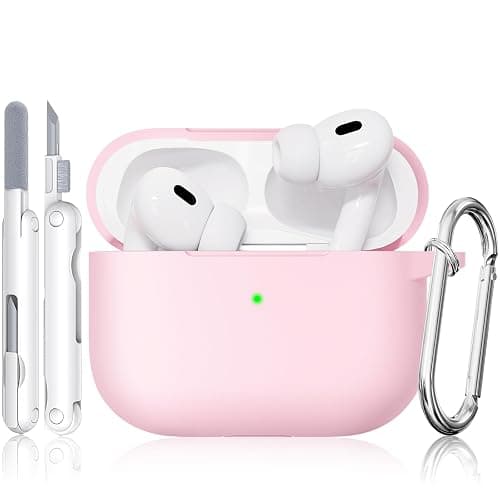 for AirPods Pro 2 Case, TNSNK Soft Silicone Case Cover Compatible with Airpods Pro 2nd/1st Generation for Women Girly, Pink iPod Cases with Cleaning Kit & Keychain, Anti-Scratch, Shockproof - Image 1