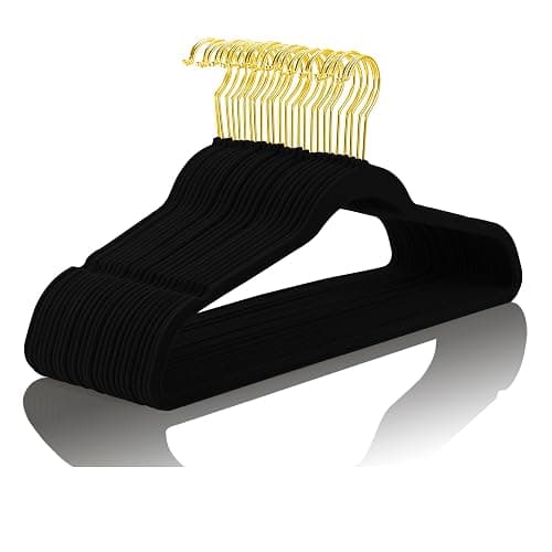 MIZGI Premium Velvet Hangers Pack 60 Pcs Heavyduty - Non Slip Slimline - Velvet Suit Hangers Black - Gold Hooks,Space Saving Clothes Hangers - Image 1