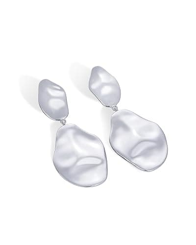 PAVOI 14K Gold Plated 925 Sterling Silver Posts Teardrop Statement Dangle Earrings | Lightweight Hammered Drop Dangle Earrings for Women thumbnail 5
