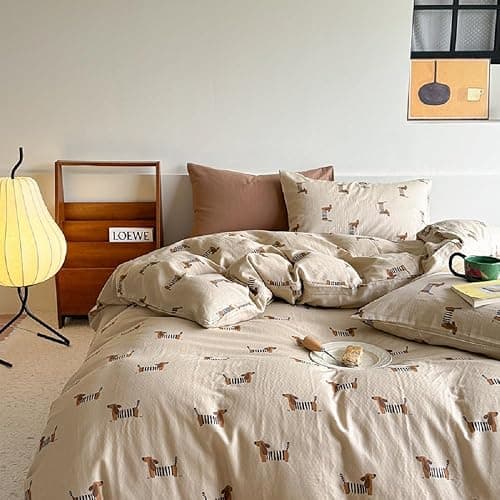 Lanqinglv Bettwäsche 135x200 cm Mädchen Dackel Hellbraun Braun Kinder Bettwäsche aus Microfaser, ÖKO-TEX Bettwäsche Set - Bettbezug mit Reißverschluss und 1 Kissenbezug 80x80 cm - Image 1