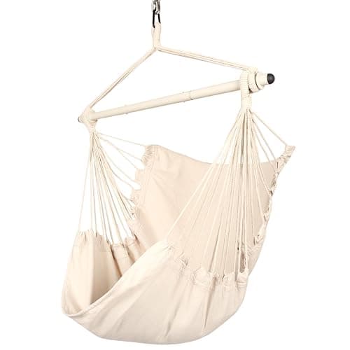 Highwild Hammock Chair Hanging Rope Swing - Max 500 Lbs - Steel Spreader Bar with Anti-Slip Rings - for Any Indoor or Outdoor Spaces (Beige) - Image 1