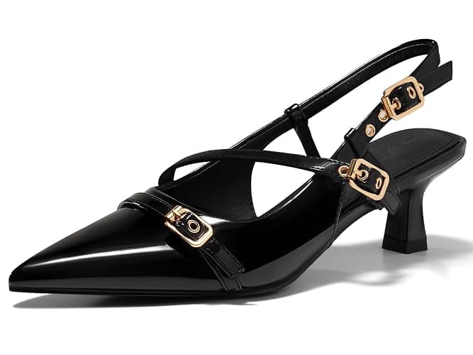 Coutgo Womens Slingback Kitten Heels Low Heel Closed Pointed Toe Pumps Buckle Strap Heeled Sandals Shoes - Image 1
