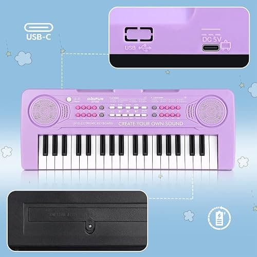 Keyboard Piano for Kids, BIGFUN 37 Keys Toddler Piano Multifunction Music Educational Instrument Toy, Electronic Kids Keyboard for 3-7 Year Old Girls and Boys (Purple) thumbnail 4