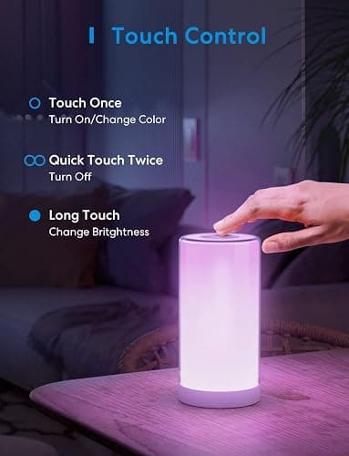 meross WiFi Lamp, Smart Lamp Bedside, Support Apple HomeKit Alexa Google Assistant SmartThings, RGBWW Touch Lamp Dimmable Multicolour Voice Remote App Control (2.4GHz Only) thumbnail 6