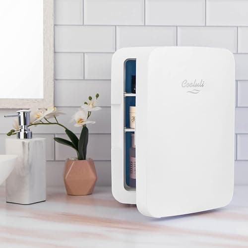Cooluli 10L Mini Fridge for Bedroom - Car, Office Desk & College Dorm Room 12v Portable Cooler Warmer Food, Drinks, Skincare, Beauty Makeup AC/DC Small Refrigerator with Glass Front, 110 Volts, White thumbnail 7