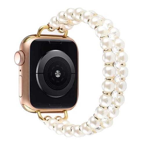 Elastic Pearl Beaded Band Compatible with Apple Watch 38mm 40mm 41mm, Woman Sparkling Bling Diamond Chain Solo Loop Stretch Bracelet Strap Replacement for iWatch Series 9 8 7 6 5 4 3 2 SE thumbnail 3