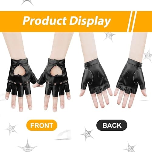 KINBOM Halloween Fingerless Faux Leather Gloves, Breathable Fingerless Gloves Cosplay Woman Accessories Short Leather Gloves for halloween Evening Party Dance (Black) thumbnail 3