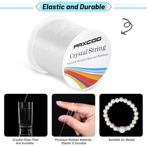 Bracelet String, Paxcoo 2 Rolls Elastic Stretchy Bead String Cord for Clay Beads Kandi Pony Beads Bracelets Jewelry Making (0.8 MM, Crystal) thumbnail 6