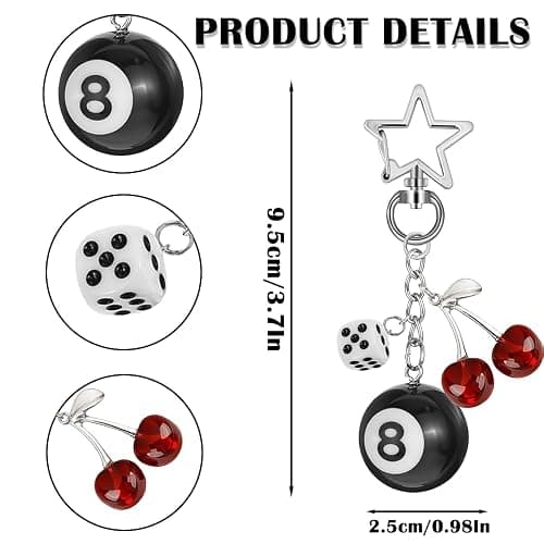 Agamino 8 Ball Keychain, Aesthetic Keychain Bag Charms with Key Ring Decor for Bag, Purse, Car Keys, Handbags thumbnail 4