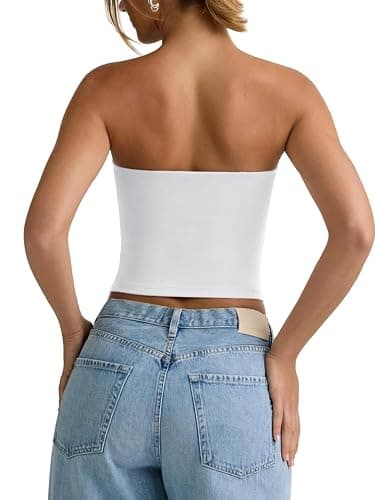 PINKMSTYLE Padded Tube Top with Bulit in Bra Strapless Bandeau Tops Double Lined Cute Going Out Tank Tops for Womens thumbnail 5