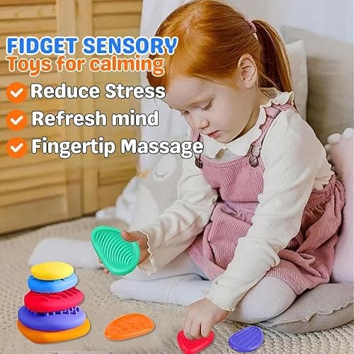 6 Pcs Sensory Stones - Silent Fidget Toys for Kids Adults - Calming Sensory Toys for Autism - Silicon Sensory Fidget Worry Stones - Fidgets for School, Workplace with Anxiety Relief for Kids Adults thumbnail 5