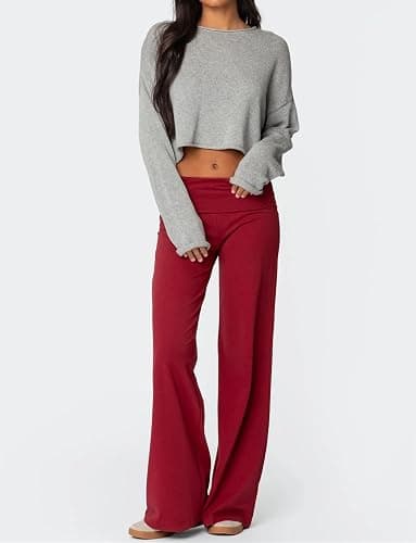 Qmlyev Wide Leg Sweatpants for Women Fold Over Low Rise Flare Yoga Lounge Pants Back to School Clothes for Teen Girls thumbnail 5