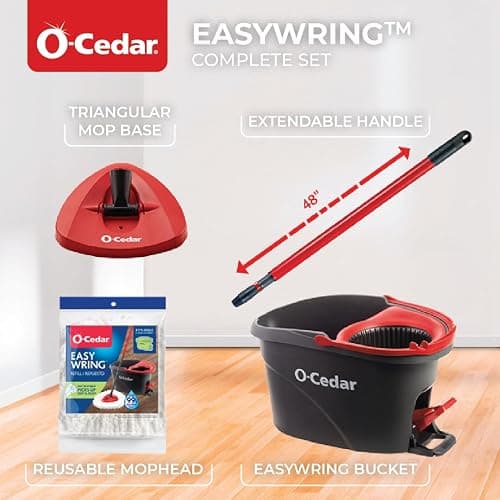 O-Cedar EasyWring Microfiber Spin Mop, Bucket Floor Cleaning System, Red, Gray, Standard thumbnail 9