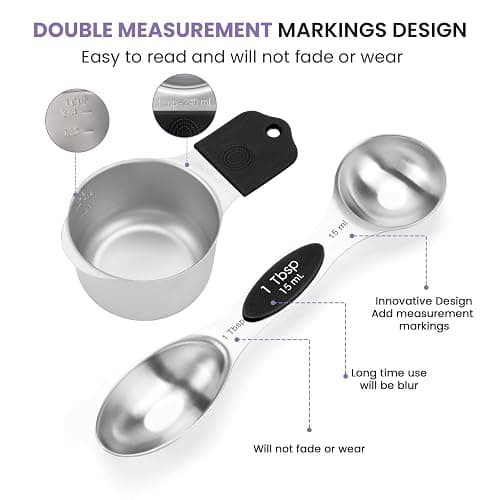 Magnetic Measuring Cups and Spoons Set-Heavy Duty 304 Stainless Steel，Double Measurement Markings，Set of 16 with Leveler for Measure Dry and Liquid Ingredients (Black) thumbnail 4