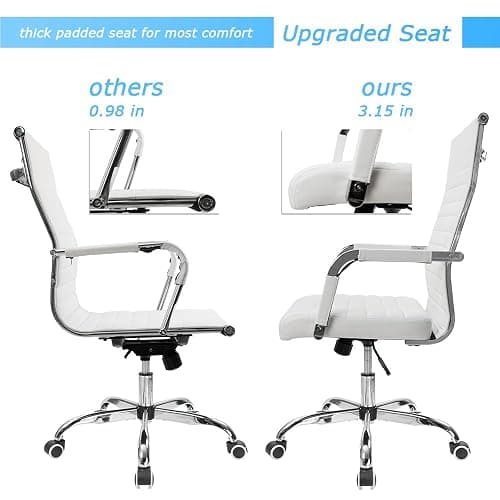 Furmax Ribbed Office Desk Chair Mid-Back PU Leather Executive Conference Task Chair Adjustable Swivel Chair with Arms (White) thumbnail 7