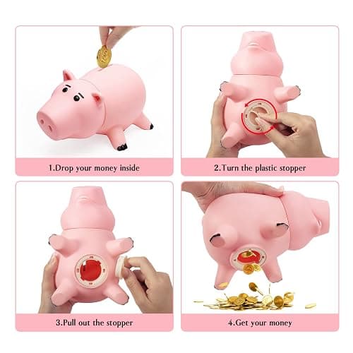 Piggy Bank, Cute Plastic Coin Bank for Boys and Girls, Unbreakable Pig Money Bank for Kids Gift (Pink) thumbnail 6