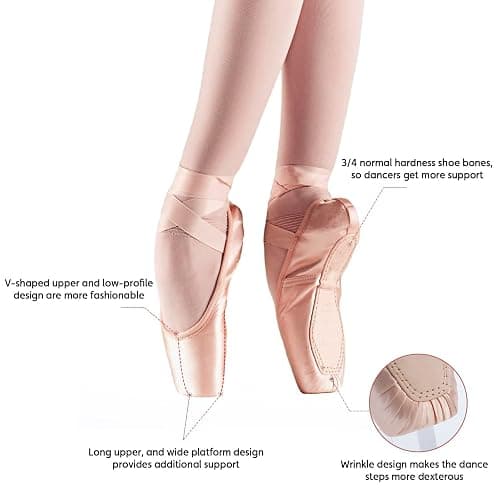DoGeek Satin Pointe Shoes for Girls and Ladies Professional Ballet Dance Shoes with Ribbon for School or Home thumbnail 6