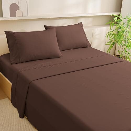 MCO Cooling Queen Sheets Set, Rayon Derived from Bamboo Sheets, Luxury & Silky Bedding Set with 16" Deep Pocket (Queen, Chocolate Brown) thumbnail 2