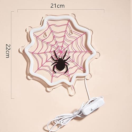 Chi-buy LED Neon Sign For Halloween, USB Powered Neon light Night Light, 3D Wall Art Decor Neon Lamp Neon Signs for Bedroom Living Room Holiday Gift for Children Kids Girl Halloween Neon Custom (pink spider web) thumbnail 3