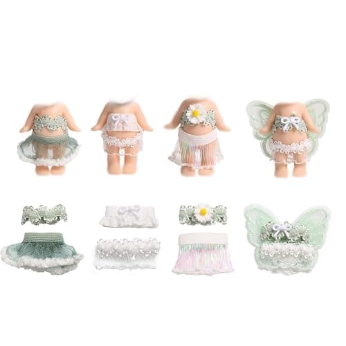 4 Sets 3in Angel Doll Clothes, Toy Collector Costume with Tops & Skirts for Display and Decoration(Green) - Image 1
