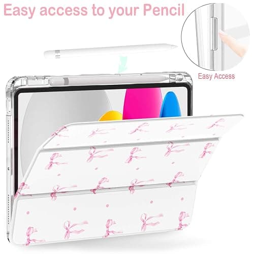 Feams for iPad (A16) 11th Generation 11 Inch Case 2025, iPad 10th Generation 10.9 Inch 2022, Slim Clear Back Cover with Pencil Holder & Auto Sleep, Pink Bow thumbnail 5