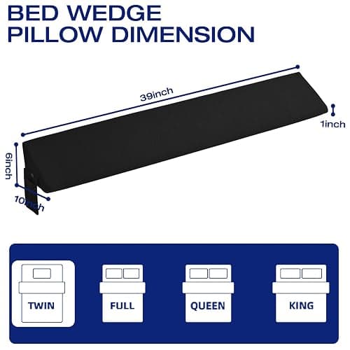 Twin Bed Wedge Pillow for Bed Gap Filler/Headboard Gap Black Long Triangle Corner Pillows with Pockets,Dense Foam,Pillow Prevents Stuff Drops,Between Twin Mattress and Frames Home Beds Accessories thumbnail 2