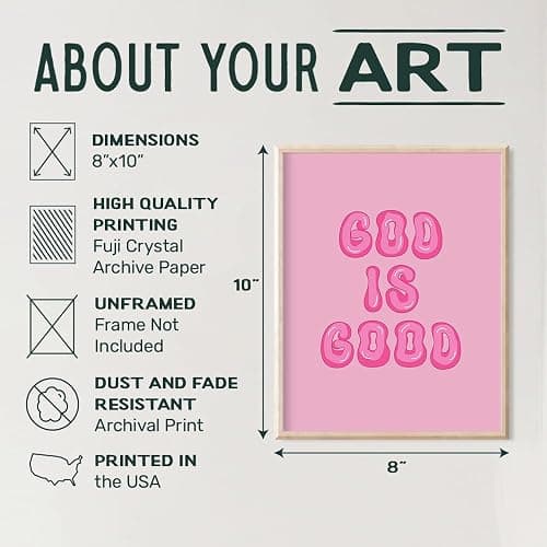 Pink Preppy Christian Wall Decor - God is Good Aesthetic Wall Decor for Women, Woman, Teen Girls - Vintage Retro Religious Gifts - Funky Chic Home Decor Trendy Stuff - 70s Cute Bedroom God Wall Decor thumbnail 3
