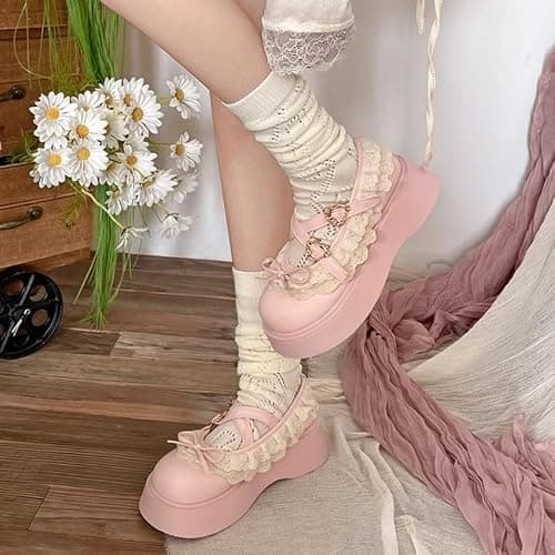 ZQW Women's Kawaii Lolita Chunky Mary Jane Shoes with Bow Cute Aesthetic Round Toe Goth Platform Dress Pumps Sweet Flats thumbnail 3