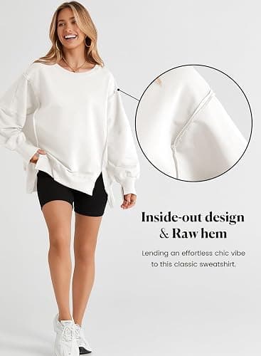 SHEWIN Womens Oversized Reverse Seam Sweatshirt Casual Long Sleeve Pullover Tops Lightweight Loose Crewneck Sweatshirts thumbnail 5