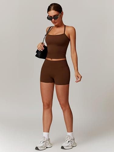 ABOCIW 2 Pieces Workout Sets for Women, Cross Back Tank Top Matching High Waist Biker Shorts, Gym Yoga Pilates Outfits thumbnail 5