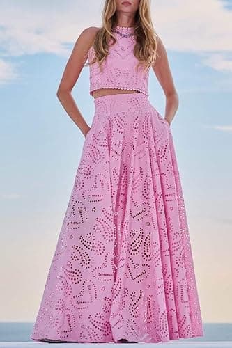 Women's Summer 2 Piece Outfits,Crop Tank Tops Long Skirt,Set Sleeveless Maxi Dress Nightclub Party Dress with Pocket Summer thumbnail 6