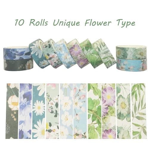 Baijixin Spring Flower Washi Tape Set 10 Rolls - 15 mm Floral Decorative Tape for Bullet Journal, Planner, DIY Arts Crafts, Scrapbooking, Holiday Decoration thumbnail 2