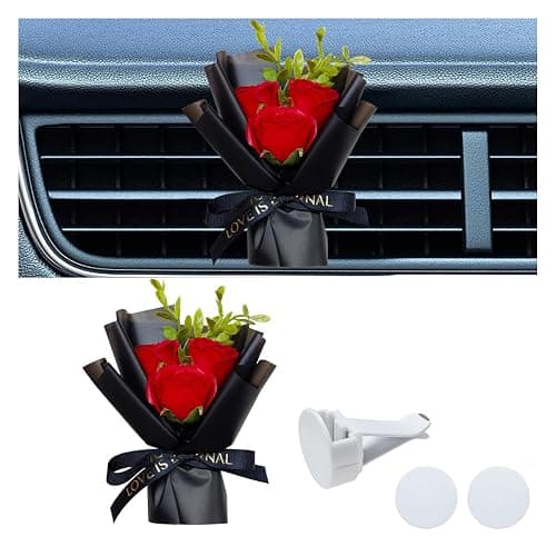 Mini Bouquet Car Air Vent Clip, Cute Rose Air Conditioner Decoration Clip, Car Air Freshener, Dried Flower Fragrance Diffuser Air Outlet Clip, Car Interior Aesthetic Accessories (Red) - Image 1