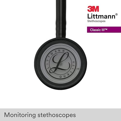 3M Littmann Classic III Monitoring Stethoscope, 5811, More Than 2X as Loud, Weighs Less, Stainless Steel Smoke-Finish Chestpiece, 27" Black Tube, Smoke Stem, and Headset thumbnail 7