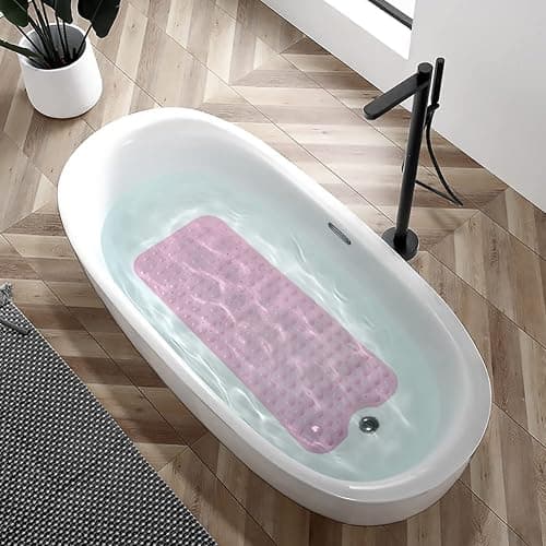 Bathtub and Shower Mats, Extra Long Non-Slip Bath Tub Mat 39 x 16 Inch, Machine Washable Bathmat with Suction Cups & Drain Holes for Bathroom Floor, Pink thumbnail 2