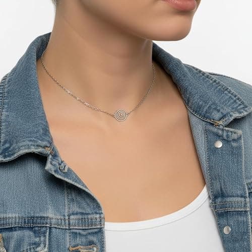 EnCharmed Stainless Steel Spiral of Life Dainty Choker, Handmade Minimal Layering Adjustable Necklace 14-16 Inches thumbnail 3