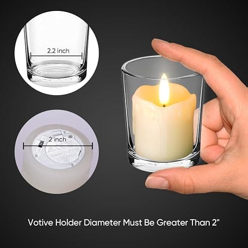 Homemory Flameless Votive Candles with Timer, 2" x 2" Real Wax, 400+Hour Realistic Black Wick Battery Operated Candles, Set of 6 for Wedding, Party and Holiday Decoration (Battery Included) thumbnail 3