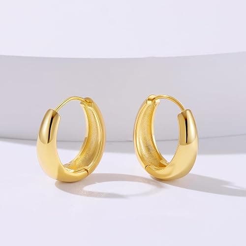 micuco Gold Hoop Earrings for Women, Gold Chunky Hollow Thick Hoops Earrings for Women thumbnail 9